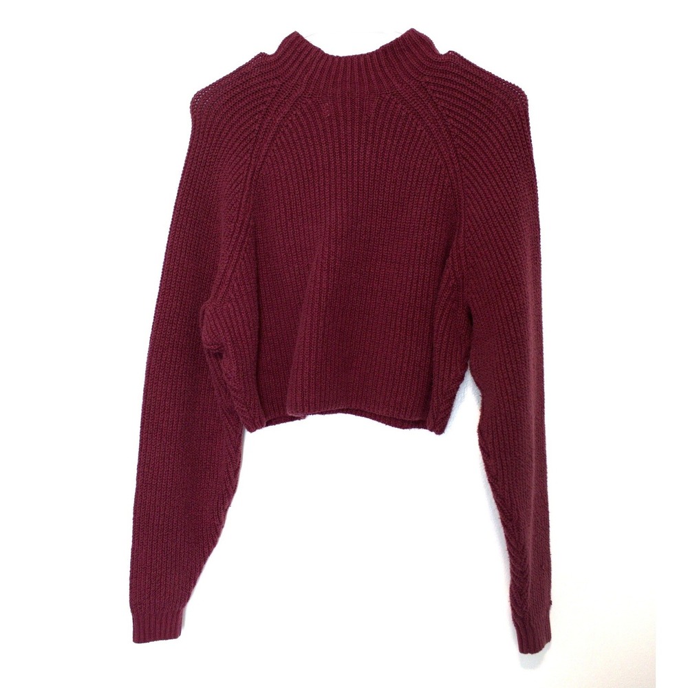 Hollister Burgundy Cropped Mock Neck Ribbed Knit Sweater Womens Medium